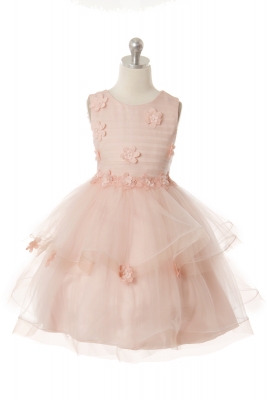 Girls Dress Style 1043 - Sleeveless Dress with Flower Applique in Choice of Color